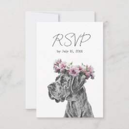 Cartão RSVP Retrato de Cão Casamento Negro e Branco