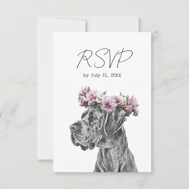 Cartão RSVP Retrato de Cão Casamento Negro e Branco (Frente)