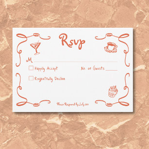 Cartão RSVP Retrato Whimsical Desenhou Casamento Laranja Sunse
