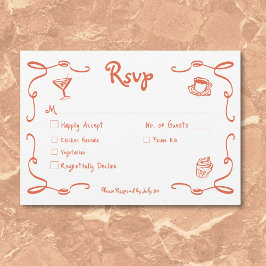 Cartão RSVP Retrato Whimsical Desenhou Casamento Laranja Sunse