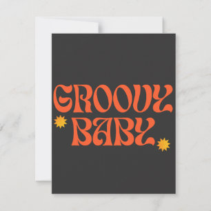 Cartão RSVP Retro 70s Mostard Orange Black Hippie Groovy Baby