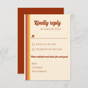 Cartão RSVP Retro 70s Rainbow Groovy Terracotta Orange Wedding