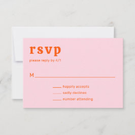 Cartão RSVP Retro Font Orange e Pink Modern Weding