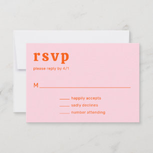 Cartão RSVP Retro Font Orange e Pink Modern Weding