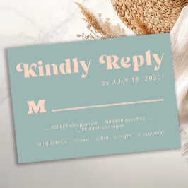 Cartão RSVP Retro groovy dusty blue bold typography wedding