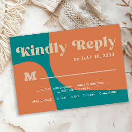 Cartão RSVP Retro groovy orange teal bold typography wedding