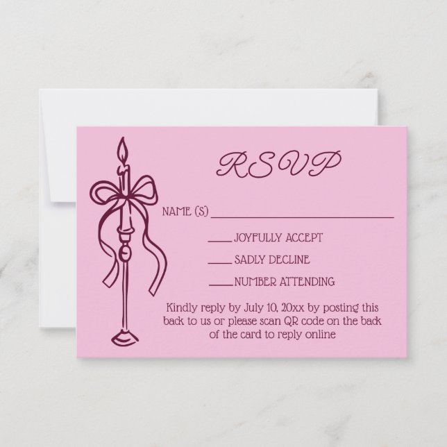 Cartão RSVP Retro Hand Drawn Burgundy Wedding Website QR Code (Frente)