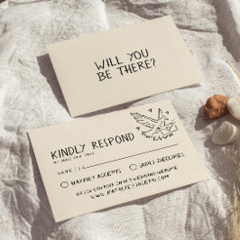 Cartão RSVP Retrô Ilustrado Manuscrito Quirky Wedding