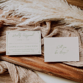 Cartão RSVP Retro Olive Green Hand Written Drawn Wedding