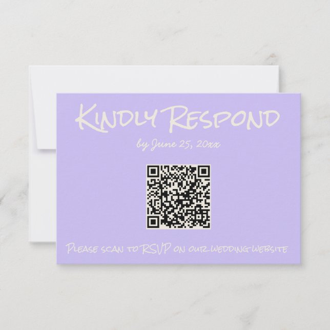 Cartão RSVP Retro Purple Colorful Pastel QR Code Wedding (Frente)