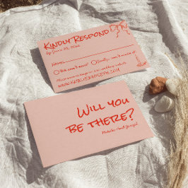 Cartão RSVP Retro Quirky Hand Drawn Pink Red Unique Wedding