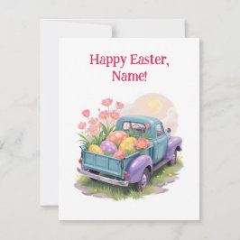 Cartão RSVP Retro Teal & Purple Truck with Easter Eggs
