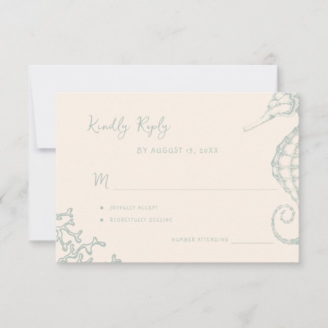 Cartão RSVP Retro whimsical script beach destination wedding (Frente)