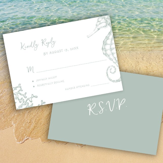 Cartão RSVP Retro whimsical script beach destination wedding (Criador carregado)