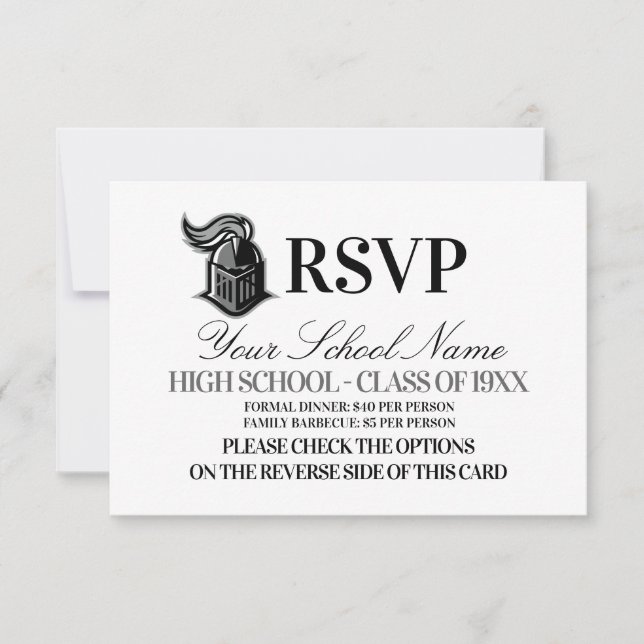 Cartão RSVP Reunião de Classe de Mascote Escolar (Frente)