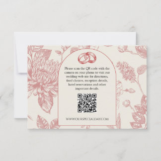 Cartão RSVP Rich Red French Floral Toile Floral Código QR