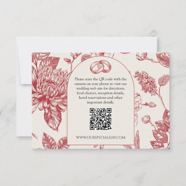 Cartão RSVP Rich Red French Floral Toile Floral Enclosure Card (Frente)