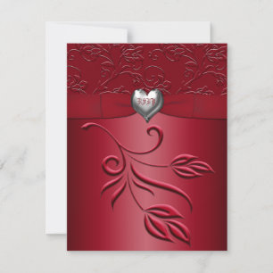 Cartão RSVP Rich Red Silver Heart Reply Card