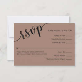 Cartão RSVP Rico Amor Preto Mocha Script Minimal Casamento