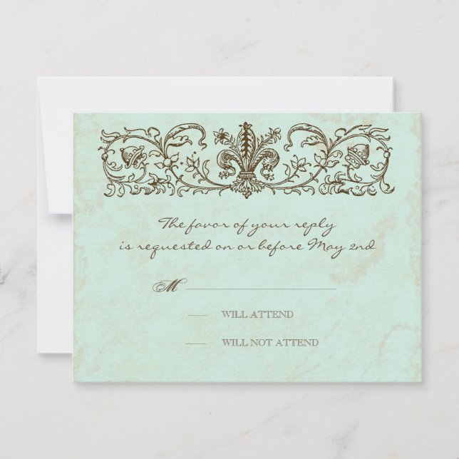 Cartão RSVP Robins De Vintagem Tripa Azul De Ovo Floreio (Frente)