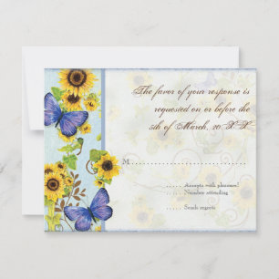 Cartão RSVP Rocha de girassol Frame Floral Borboleta Azul Conv