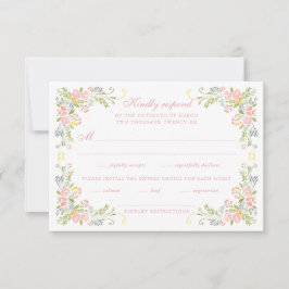 Cartão RSVP Rococo Floral Border Wedding