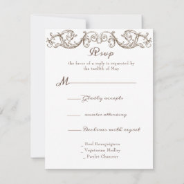 Cartão RSVP Rococo Florentine Monocromático Monograma