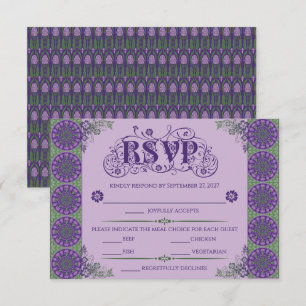 Cartão RSVP Roda de Cardo Roxo Art Nouveau Horizontal