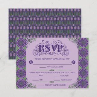 Cartão RSVP Roda de Cardo Roxo Art Nouveau Horizontal