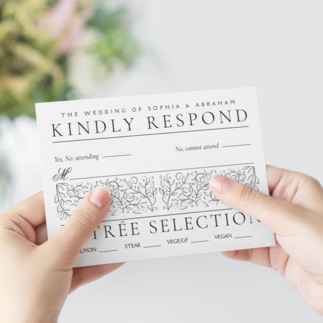 Cartão RSVP Rolagem Formal Deixa Casamento Negro e Branco (Criador carregado)