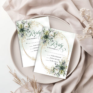 Cartão RSVP Romance Boêmio Poeira Verde Casamento Botânico