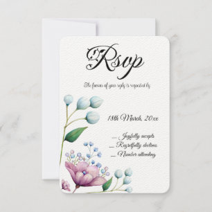 Cartão RSVP Romance Botânico Suave De Casamento Floral Elegant