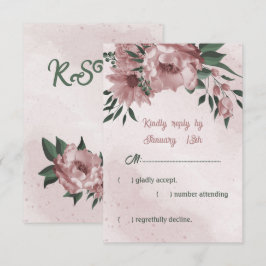 Cartão RSVP romance romântico de flores rosa e folhas verdes