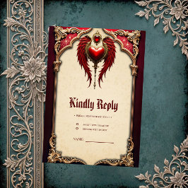 Cartão RSVP Romance venenoso com coração e asas.