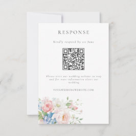 Cartão RSVP Romantic Blue & Pink Pastel Floral QR Code Wedding