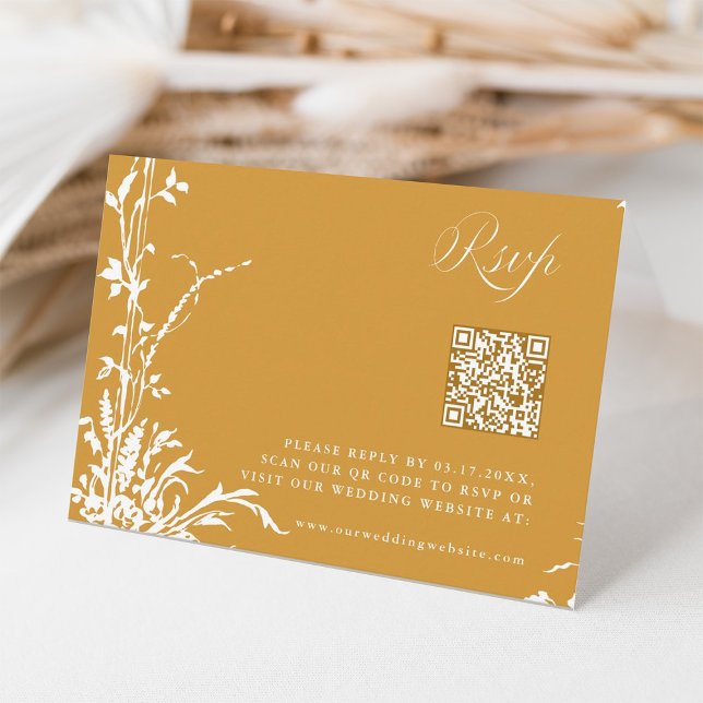 Cartão RSVP Romantic Botanical Arch Garden Amber Fall Wedding (Criador carregado)