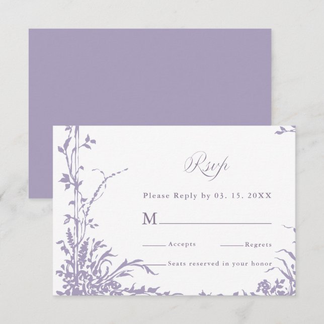 Cartão RSVP Romantic Botanical Arch Garden Lavender Wedding (Frente/Verso)