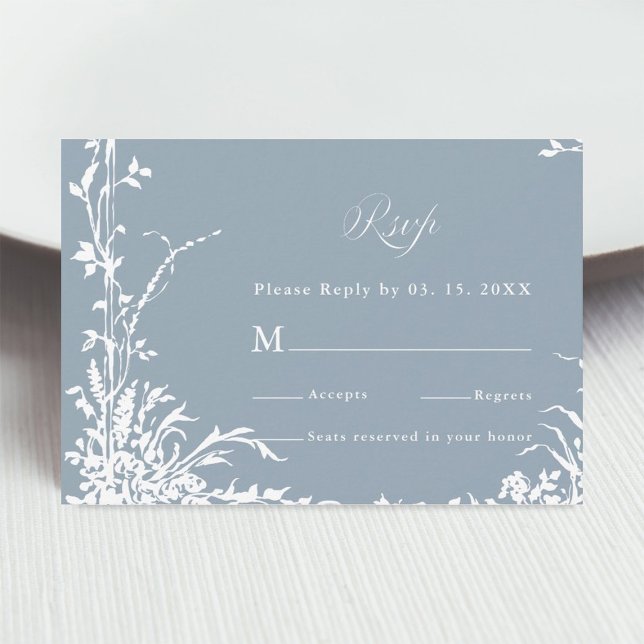 Cartão RSVP Romantic Botanical Garden Dusty Blue Wedding (Criador carregado)