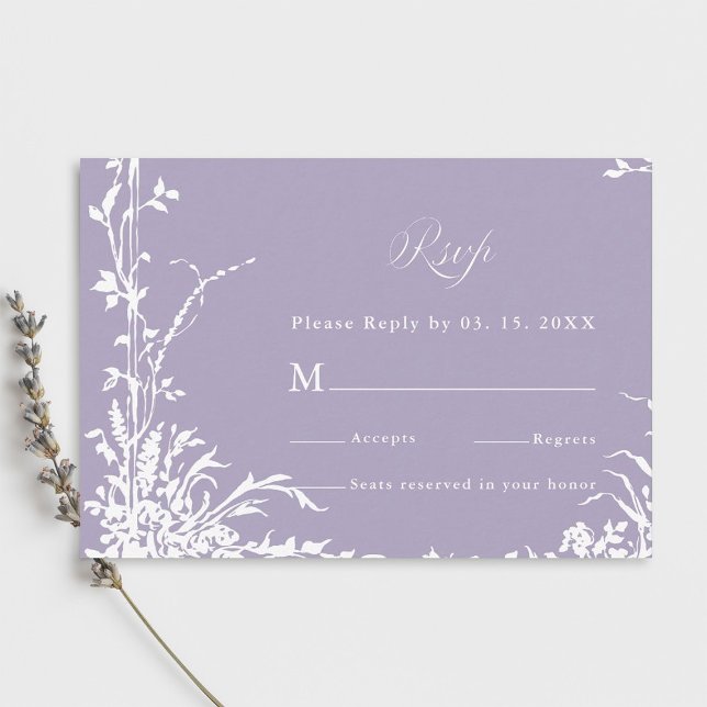Cartão RSVP Romantic Botanical Garden Lavender Wedding (Criador carregado)