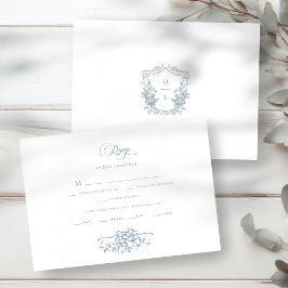Cartão RSVP Romantic Dusty Blue Line Art Floral Wedding