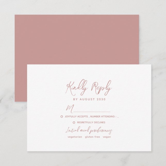 Cartão RSVP Romantic Dusty Rose Wedding (Frente/Verso)