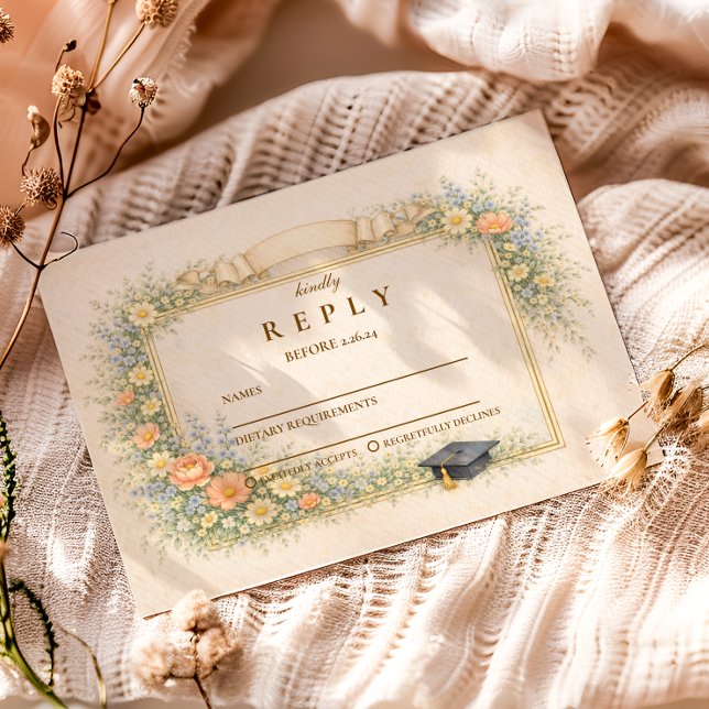 Cartão RSVP Romantic Pastel Graduation Party (Criador carregado)