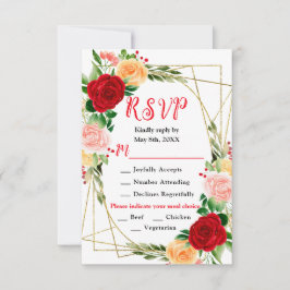 Cartão RSVP Romantic Red and Orange Roses