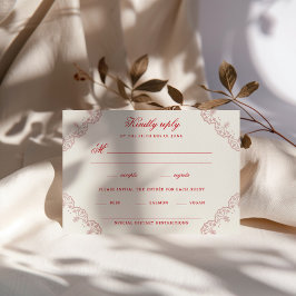 Cartão RSVP Romantic Red Vintage Chinoiserie Wedding