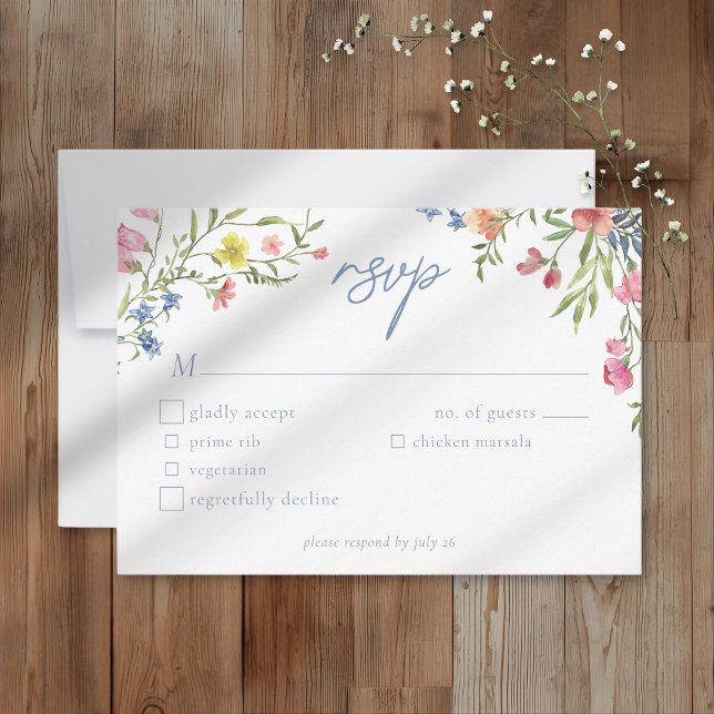 Cartão RSVP Romantic Spring Wildflower Garden Wedding (Criador carregado)