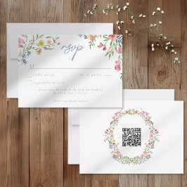 Cartão RSVP Romantic Spring Wildflower Garden Wedding QR