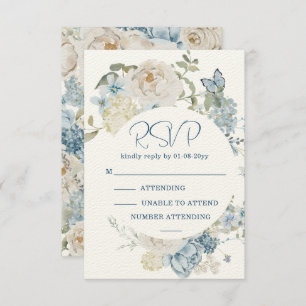 Cartão RSVP Romântica Dusty Blue Watercolor Casamento Floral R