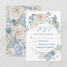 Cartão RSVP Romântica Dusty Blue Watercolor Casamento Floral R
