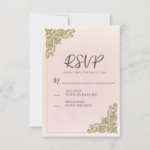 Cartão RSVP Romântica Elegante - Rosa Esbranquiçado Dourado