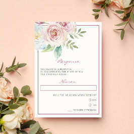 Cartão RSVP Romântica Flora Macia Verde Musgo Rosa Malva